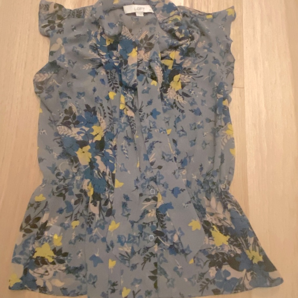Loft Floral peplum tie neck blouse